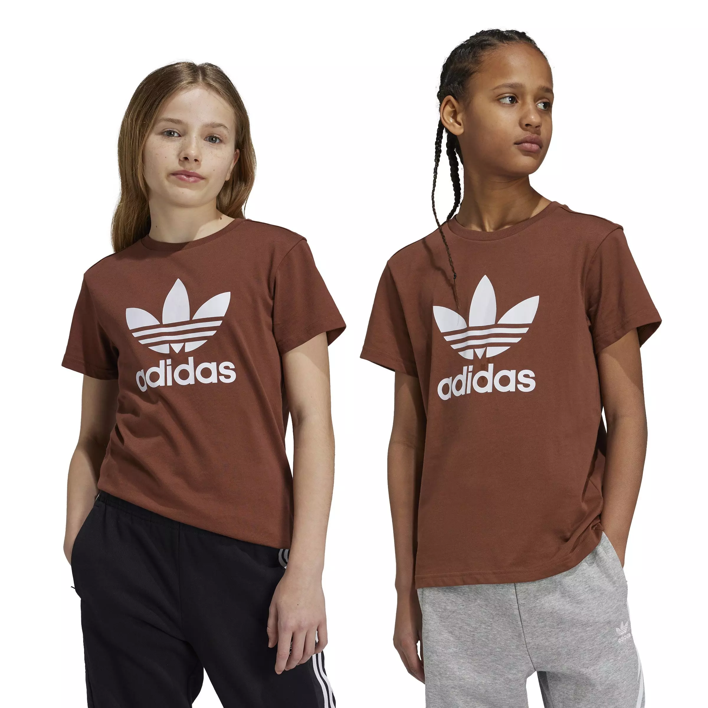 adidas Originals Big Kids 3 Stripes T Shirt Brown Hibbett